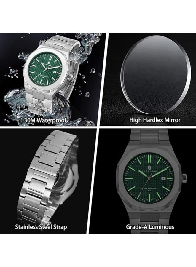 Sapphero Watch for Men Stainless Steel Mens Watches Waterproof Analog Quartz Movement Wrist Watch Gifts for Men - Image 4