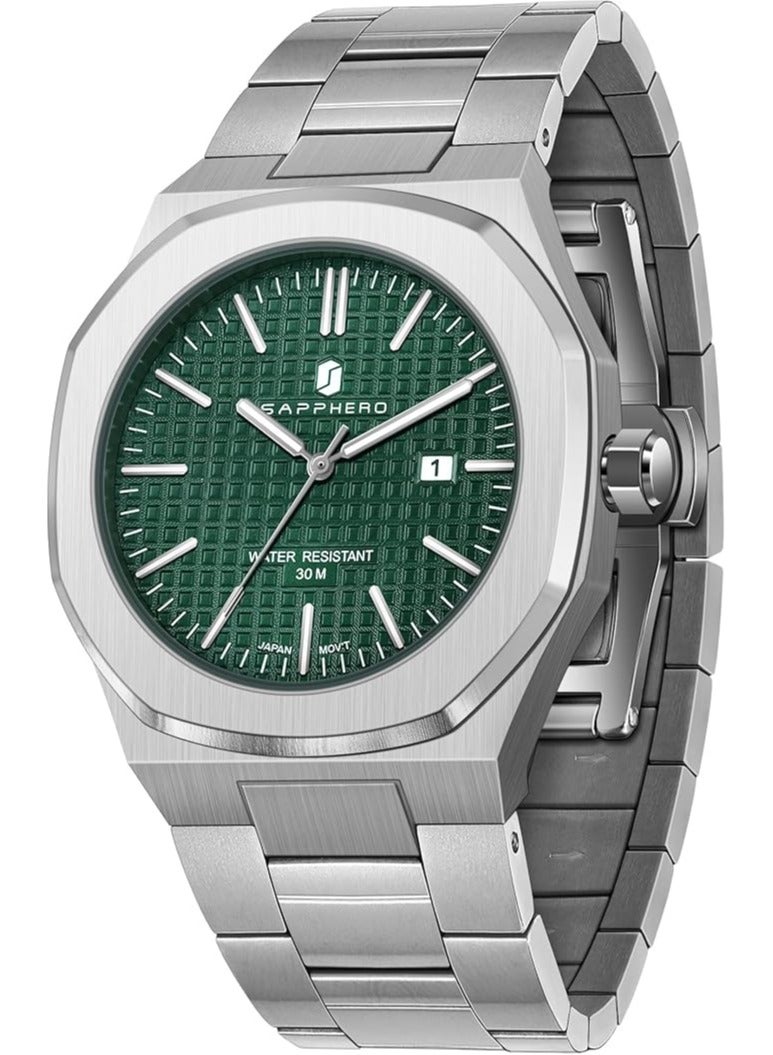 Sapphero Watch for Men Stainless Steel Mens Watches Waterproof Analog Quartz Movement Wrist Watch Gifts for Men - Image 1