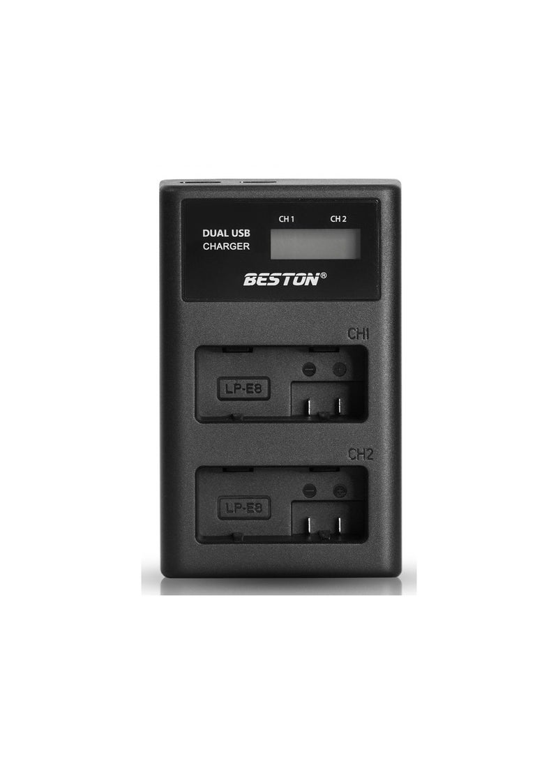 Beston 2 Slot Smart LCD Charger For Canon LP-E8