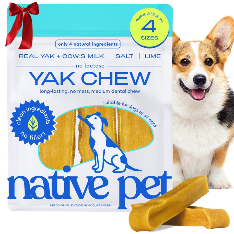 Native Pet Yak Cheese Himalayan Dog Chews - Long Lasting Dental Sticks for Medium Breeds â€“ 100% All Natural Himalayan Yak Chews for Medium Dogs â€“ Cheese Bone for Aggressive Chewers - 10 Per Pack - Image 1