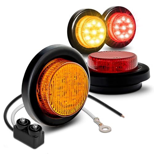 ONLINE LED STORE TRUE MODS 4pc 2" 12V Amber + Red Round LED Clearance Side Marker Light Kit [DOT Approved] [Reflector Lens] [Grommet & Plugs] [Flush-Mount] [Waterproof IP67] for Boat Trailer Semi Truck RV Peterbilt - Image 1