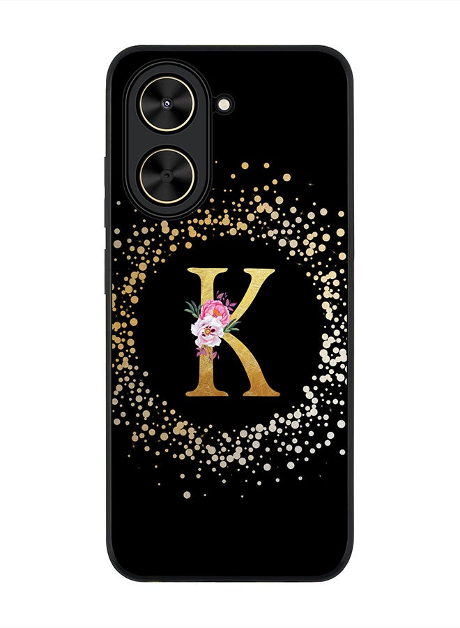 Stylizedd For Xiaomi Poco C71 / Redmi A5 4G Case,Slim fit Camera Protection, Shockproof Thin Phone cover  - Custom Monogram Floral - K ( Black )