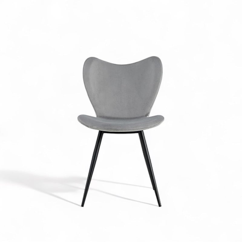 Bhumika Overseas BHUMIKA OVERSEAS Skyfly Modern Stylish Velvet Upholstered Seating Back Side Living Room Dining Chair for Cafeteria Restaurent Home Kitchen with Black Metal Powder Coated Legs in Light Grey Color