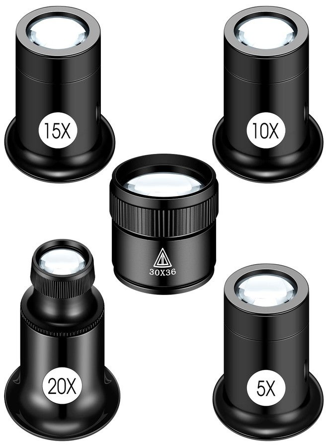 Konohan 5 Pcs Jewelers Loupe Portable Monocular Magnifier Magnifying Glass Eye Loops Magnifier with 30 x 36 mm Lens Watch Jewelry Experimental Repair Tool for Textile Optical Circuit Coins (5X 10X 15X 20X) - Image 1