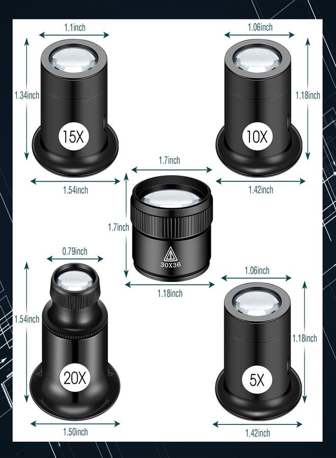Konohan 5 Pcs Jewelers Loupe Portable Monocular Magnifier Magnifying Glass Eye Loops Magnifier with 30 x 36 mm Lens Watch Jewelry Experimental Repair Tool for Textile Optical Circuit Coins (5X 10X 15X 20X) - Image 2