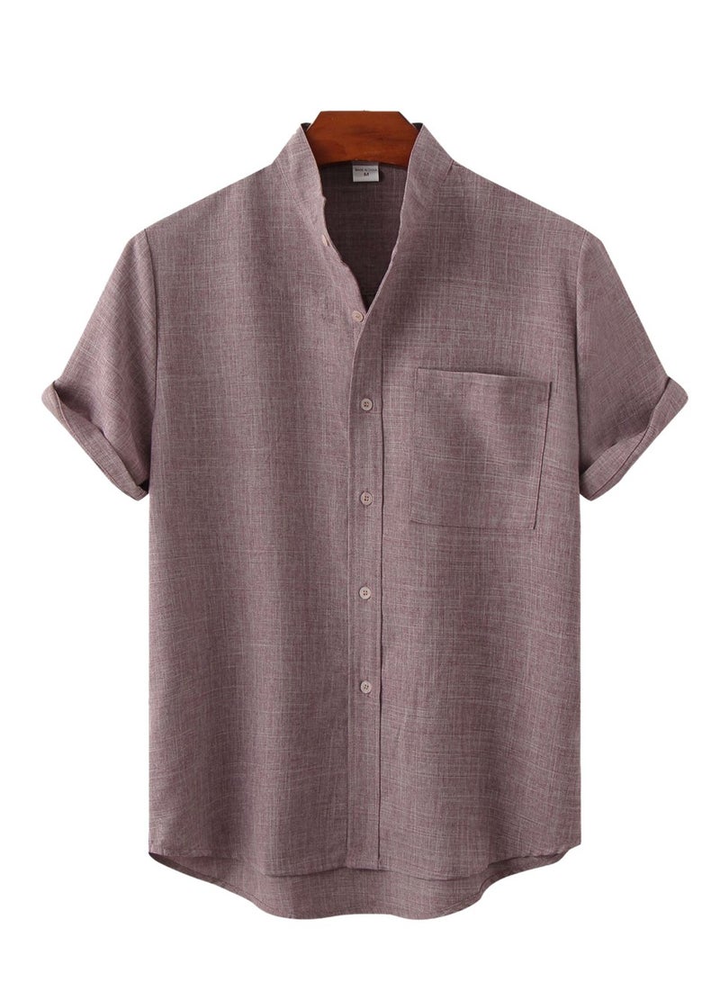 Summer new men's short-sleeved solid color men's shirt - Image 1