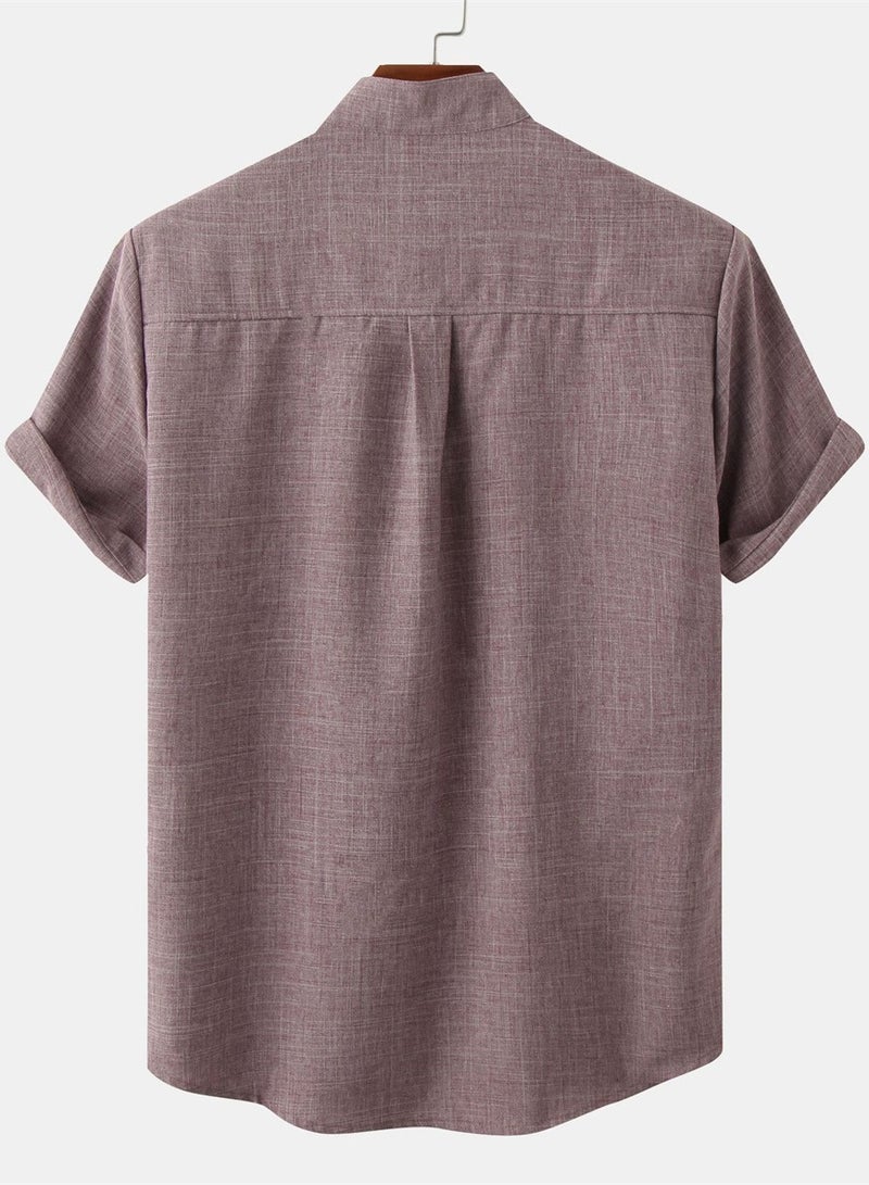 Summer new men's short-sleeved solid color men's shirt - Image 3