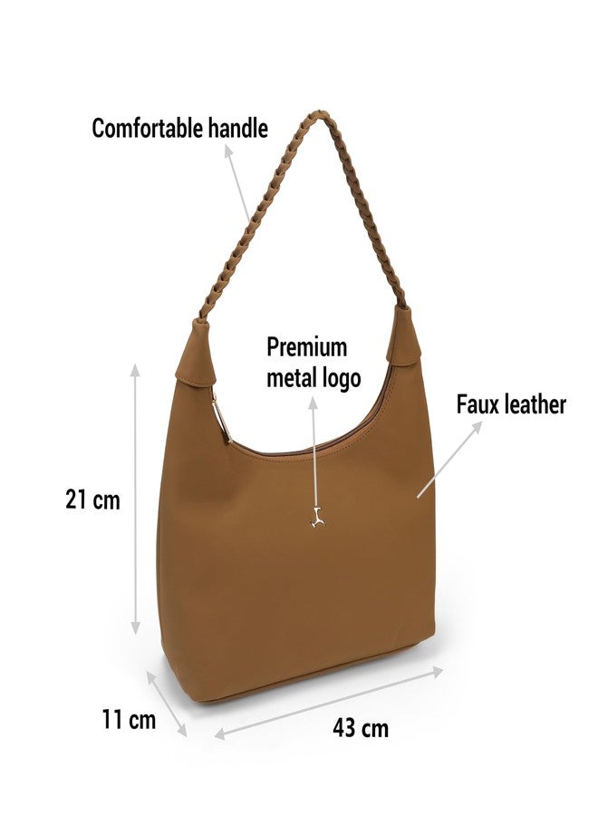 Mochi Women Tan Casual PU Soft Body Zipper closure Solid Shoulder Bag (66-765) - Image 4