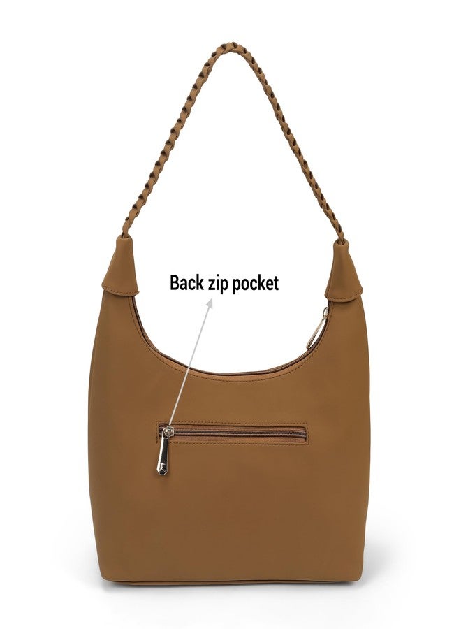 Mochi Women Tan Casual PU Soft Body Zipper closure Solid Shoulder Bag (66-765) - Image 5