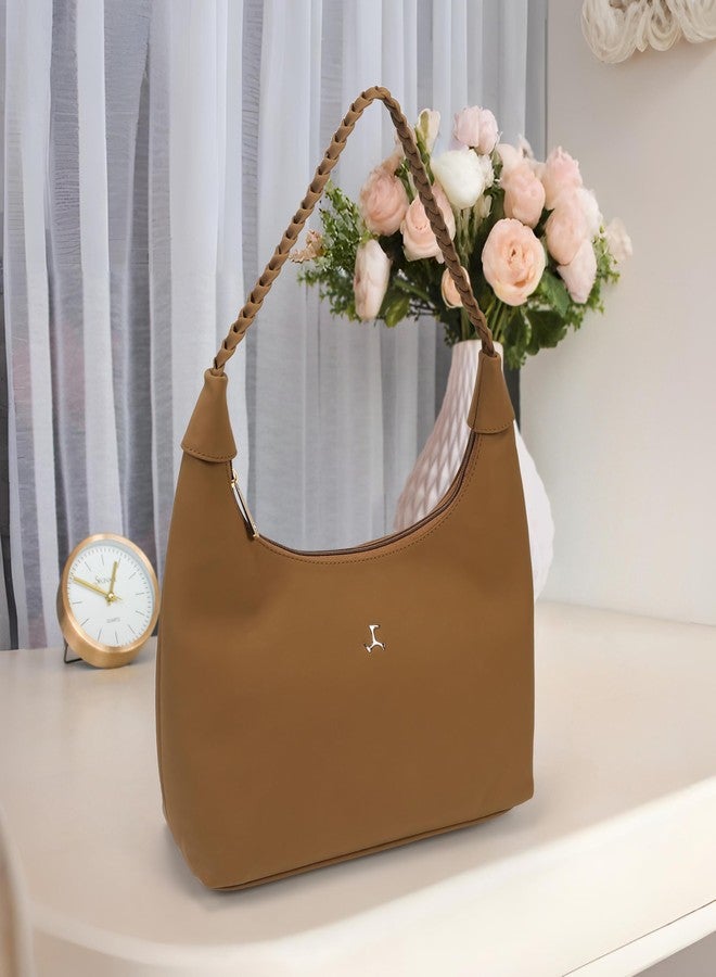 Mochi Women Tan Casual PU Soft Body Zipper closure Solid Shoulder Bag (66-765) - Image 2