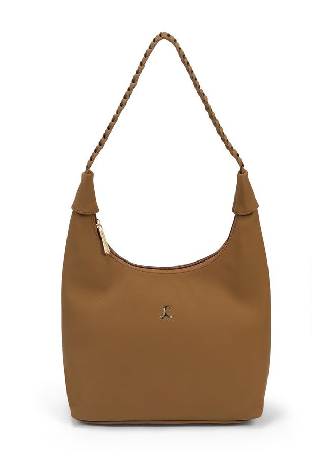 Mochi Women Tan Casual PU Soft Body Zipper closure Solid Shoulder Bag (66-765) - Image 1