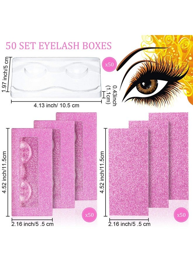 مايتيز 50 مجموعة من علبة الرموش الفارغة تتضمن 50 صندوق رموش فارغ، صندوق تعبئة الرموش، صندوق تخزين الرموش، 50 صندوق رموش، صينية صندوق تخزين الرموش الصناعية، 50 ورقة خلفية داخلية (وردي) - Image 3