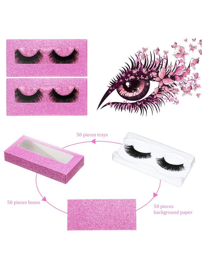 مايتيز 50 مجموعة من علبة الرموش الفارغة تتضمن 50 صندوق رموش فارغ، صندوق تعبئة الرموش، صندوق تخزين الرموش، 50 صندوق رموش، صينية صندوق تخزين الرموش الصناعية، 50 ورقة خلفية داخلية (وردي) - Image 2