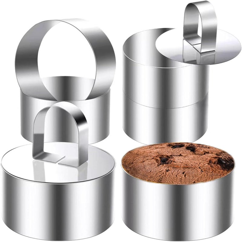 DATANYA Cake Ring Molds 4 Inch Stainless Steel Round Food Ring Dessert Mousse Molds Cooking Rings with Pushers for Pastry Baking (6 Rings and 2 Pushers) - Image 1