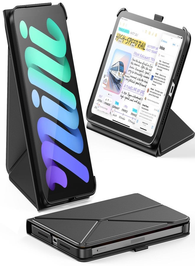 INFILAND Case for iPad mini 7 (A17 Pro) 2024 / iPad mini 6 2021, Magnetic Origami Slim Protective Case, Book-Style Foldable Cover with Pencil Holder, Multi-Angle Stand, Auto Wake/Sleep, Black - Image 1