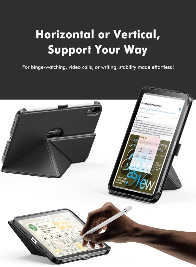 INFILAND Case for iPad mini 7 (A17 Pro) 2024 / iPad mini 6 2021, Magnetic Origami Slim Protective Case, Book-Style Foldable Cover with Pencil Holder, Multi-Angle Stand, Auto Wake/Sleep, Black - Image 4