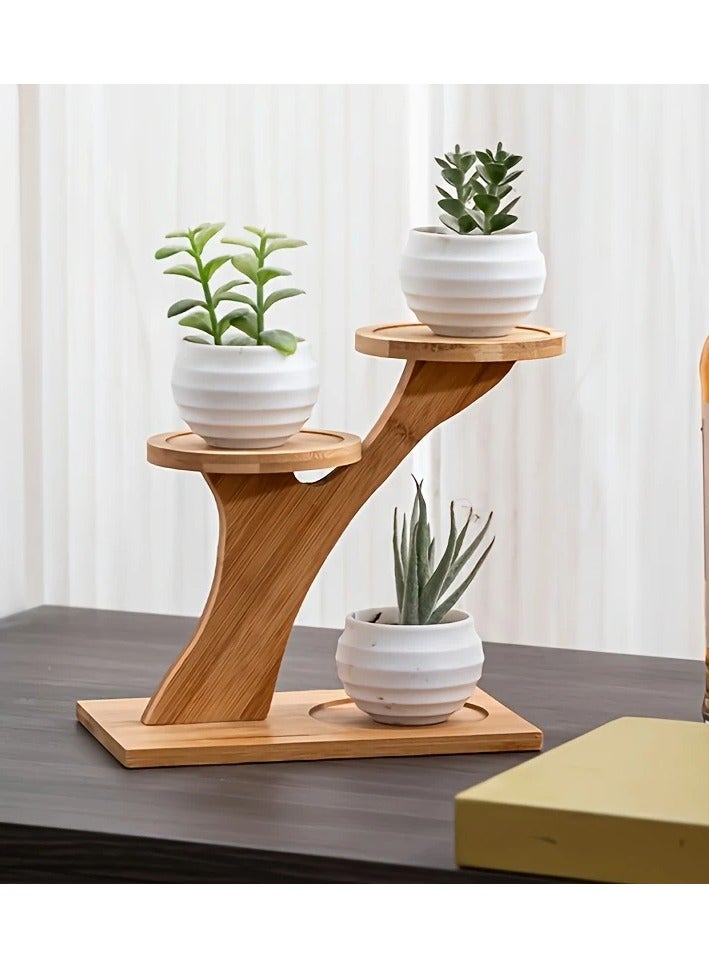 Generic Stand shelves are a pot holder Small cute indoor plants such as cacti or flowersThe holder can accommodate up to 3 pots of round plant of wood A pleasant design for sight and increases the beauty of the décor to decorate the home, office or window corner Note The wooden stand is sold single without potting plants  - Image 1