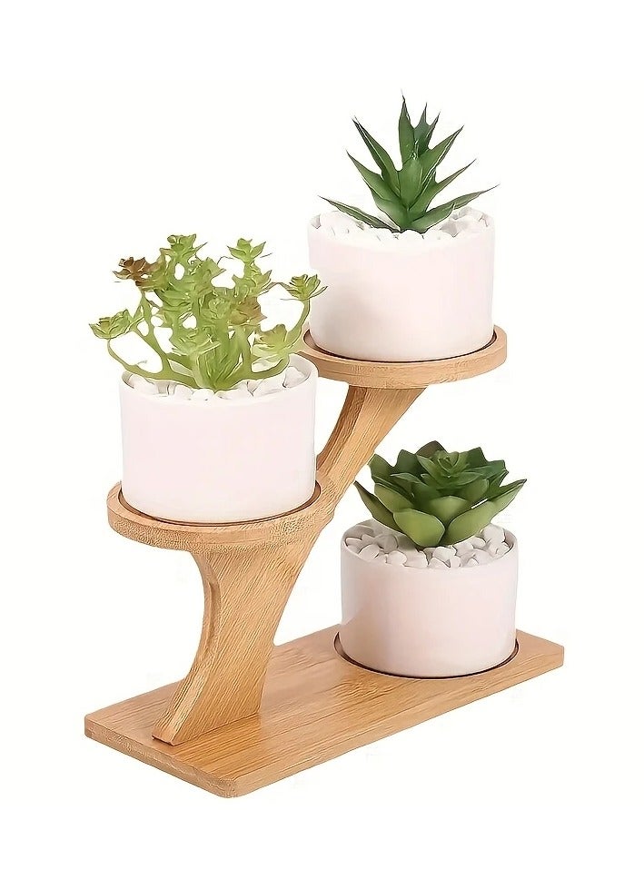Generic Stand shelves are a pot holder Small cute indoor plants such as cacti or flowersThe holder can accommodate up to 3 pots of round plant of wood A pleasant design for sight and increases the beauty of the décor to decorate the home, office or window corner Note The wooden stand is sold single without potting plants  - Image 2