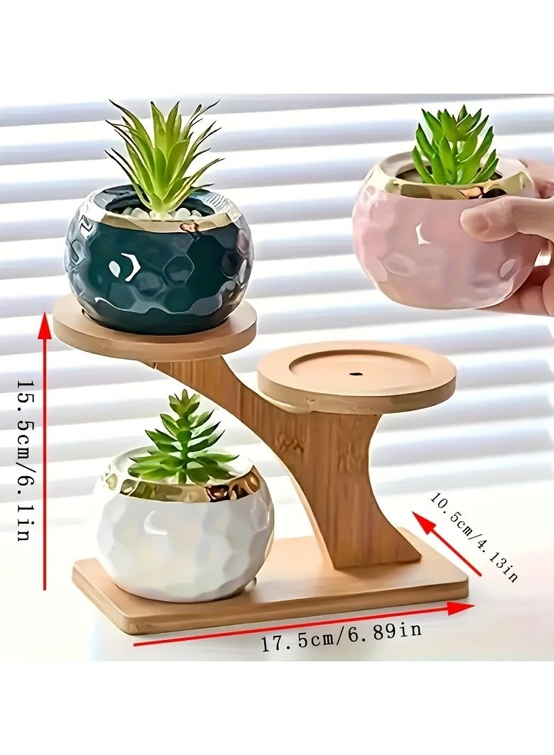 Generic Stand shelves are a pot holder Small cute indoor plants such as cacti or flowersThe holder can accommodate up to 3 pots of round plant of wood A pleasant design for sight and increases the beauty of the décor to decorate the home, office or window corner Note The wooden stand is sold single without potting plants  - Image 4