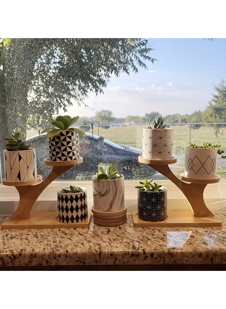 Generic Stand shelves are a pot holder Small cute indoor plants such as cacti or flowersThe holder can accommodate up to 3 pots of round plant of wood A pleasant design for sight and increases the beauty of the décor to decorate the home, office or window corner Note The wooden stand is sold single without potting plants  - Image 5