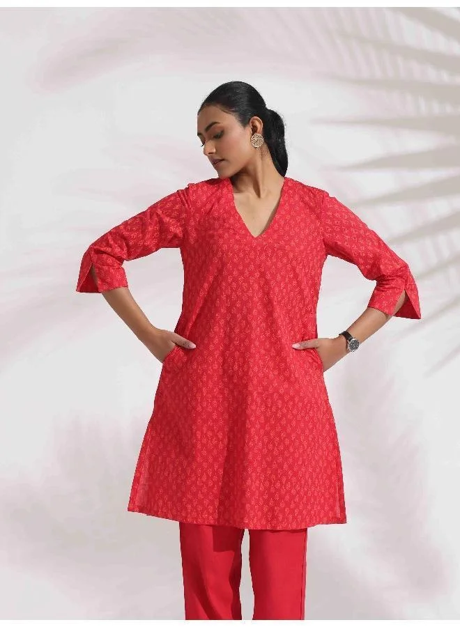 trueBrowns trueBrowns Red Cotton Print Kurta Co-ord Set