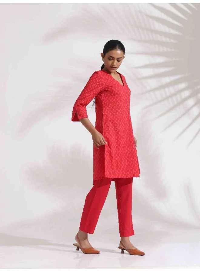 trueBrowns trueBrowns Red Cotton Print Kurta Co-ord Set