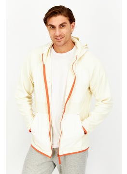 Men Brand Logo Fleece Full Zip Jacket, Birch/Vanilla