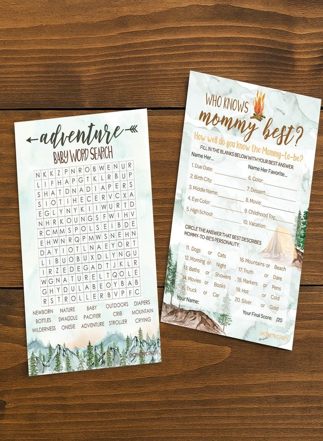 دسكتيكتفز ألعاب حفلة استقبال المولود الجديد من ديستنكتيفز - مجموعة لعبتين مع لعبة "من يعرف الأم أكثر؟" ولعبة البحث عن الكلمات - 20 بطاقة لاعب، أنشطة لحفلة استقبال المولود الجديد بطابع المغامرة - Image 2