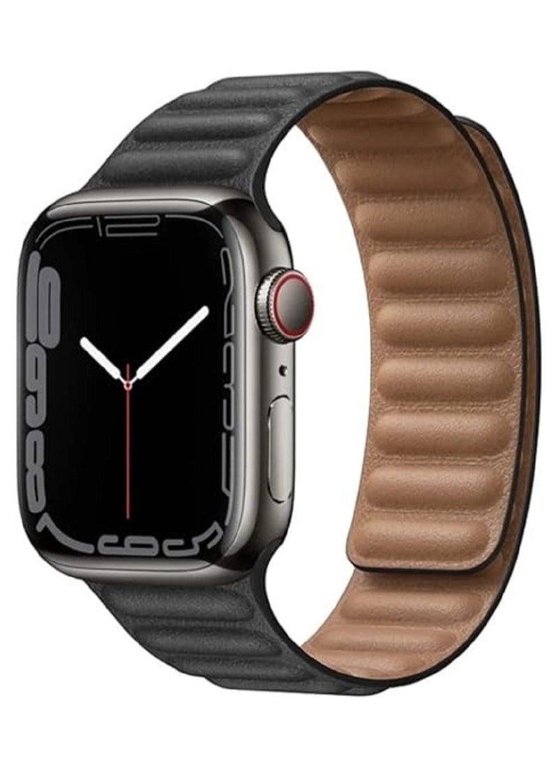YOMNA - Leather Magnetic Loop Watch Band Strap for Apple Watch Ultra 49mm/45mm/44mm/42mm Black - Image 1