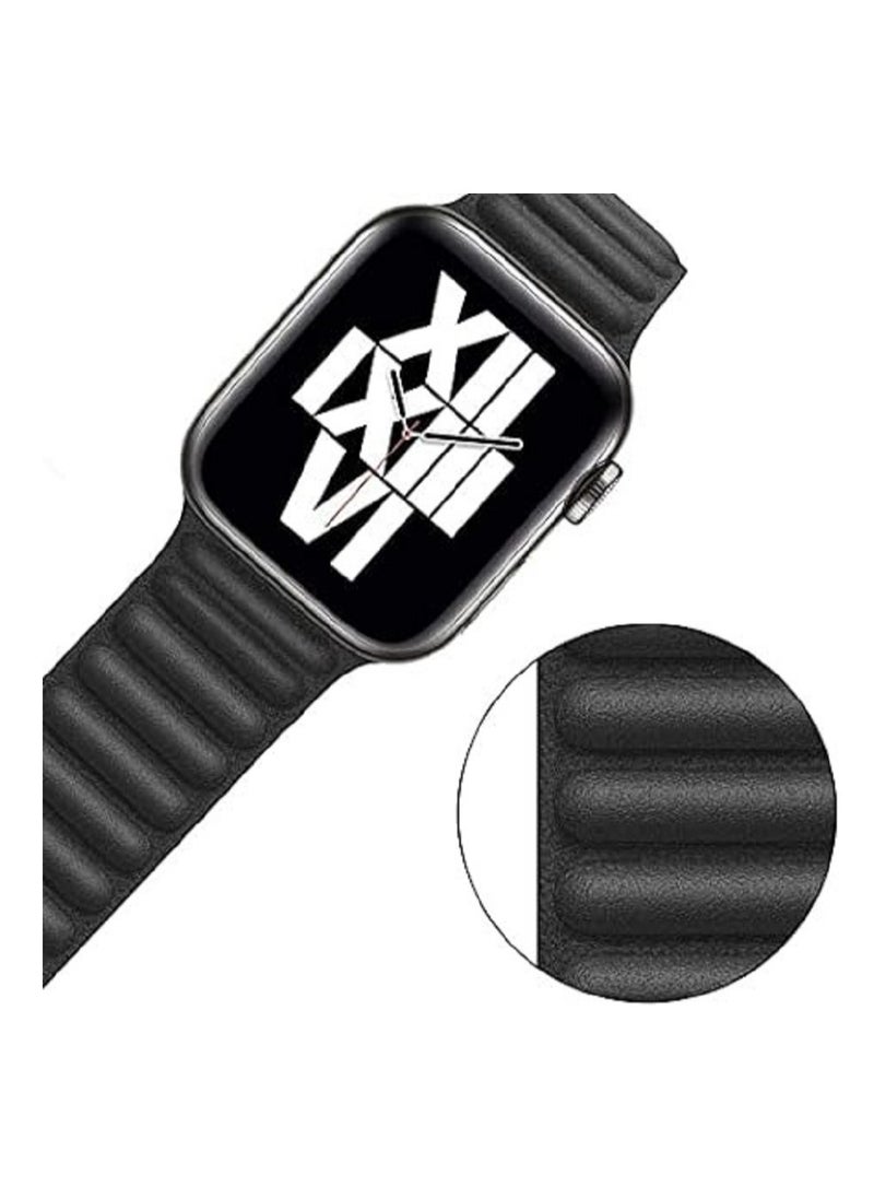 YOMNA - Leather Magnetic Loop Watch Band Strap for Apple Watch Ultra 49mm/45mm/44mm/42mm Black - Image 1