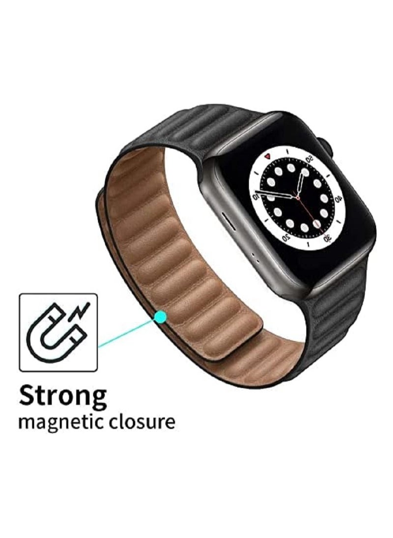 YOMNA - Leather Magnetic Loop Watch Band Strap for Apple Watch Ultra 49mm/45mm/44mm/42mm Black - Image 1