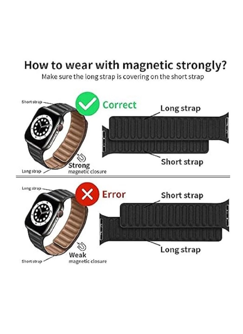 YOMNA - Leather Magnetic Loop Watch Band Strap for Apple Watch Ultra 49mm/45mm/44mm/42mm Black - Image 1