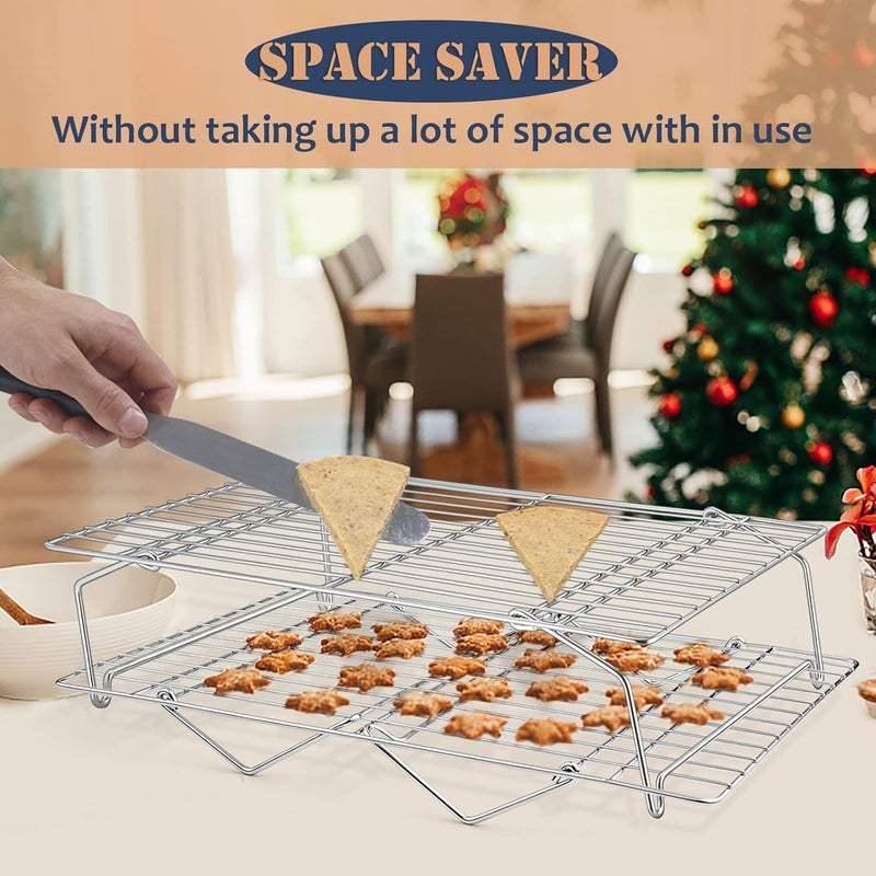E-far 5-Tier Cooling Rack, 15”x10.1" Stainless Steel Stackable Wire Cooling Rack for Baking Cooking, Folding Leg & Non-toxic, Oven Safe & Dishwasher Safe - Image 4