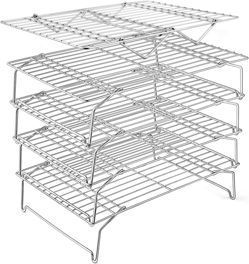 E-far 5-Tier Cooling Rack, 15”x10.1" Stainless Steel Stackable Wire Cooling Rack for Baking Cooking, Folding Leg & Non-toxic, Oven Safe & Dishwasher Safe - Image 1
