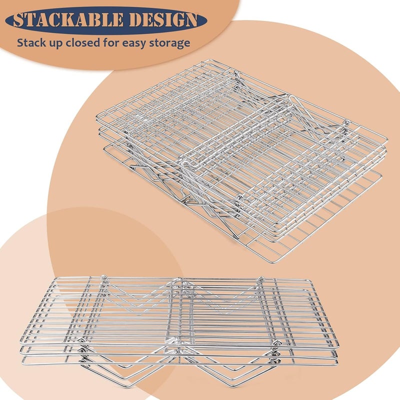 E-far 5-Tier Cooling Rack, 15”x10.1" Stainless Steel Stackable Wire Cooling Rack for Baking Cooking, Folding Leg & Non-toxic, Oven Safe & Dishwasher Safe - Image 5