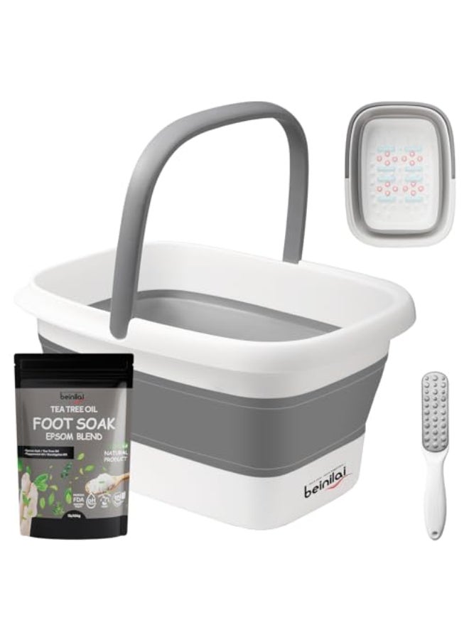 Beinilai Collapsible Foot Bath Kit Foot Soaking Tub with Handle and Massage Acupoint Tea Tree Oil Foot Soak with Epsom Salt and Pedicure Feet File - Image 1