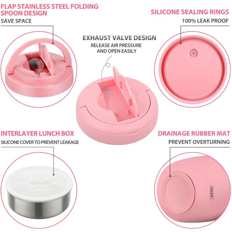 ITSLIFE Soup Thermo for Hot Food Adults 32OZ Lunch Containers Wide Mouth Hot Food Jar Vacuum Insulated Stainless Steel Bento Box Leakproof with Spoon (Light Pink) - Image 4