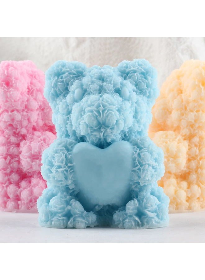 XIAOSHUI Rose Bear Candle Mold Bear Molds Rose Bear with Love Candle Silicone Mold for Candle Home Decorate Mold Candle Making Aromatherapy Gypsum Candles Clay Craft, white - Image 3
