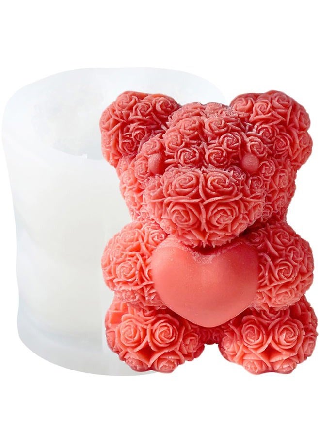 XIAOSHUI Rose Bear Candle Mold Bear Molds Rose Bear with Love Candle Silicone Mold for Candle Home Decorate Mold Candle Making Aromatherapy Gypsum Candles Clay Craft, white - Image 1