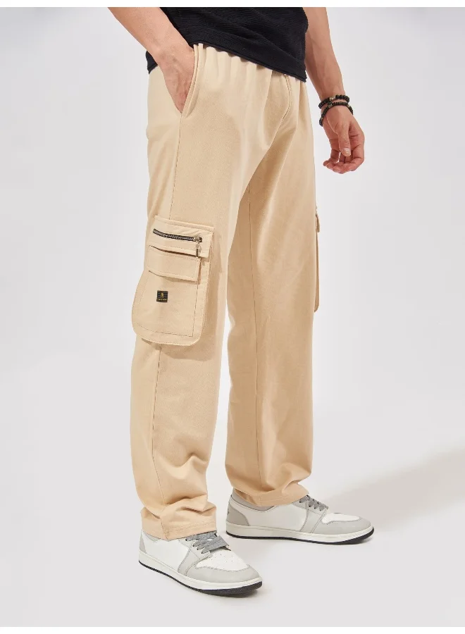 Maniac Maniac Mens Solid Onion and Blue Oversized Cotton Cargo Pant
