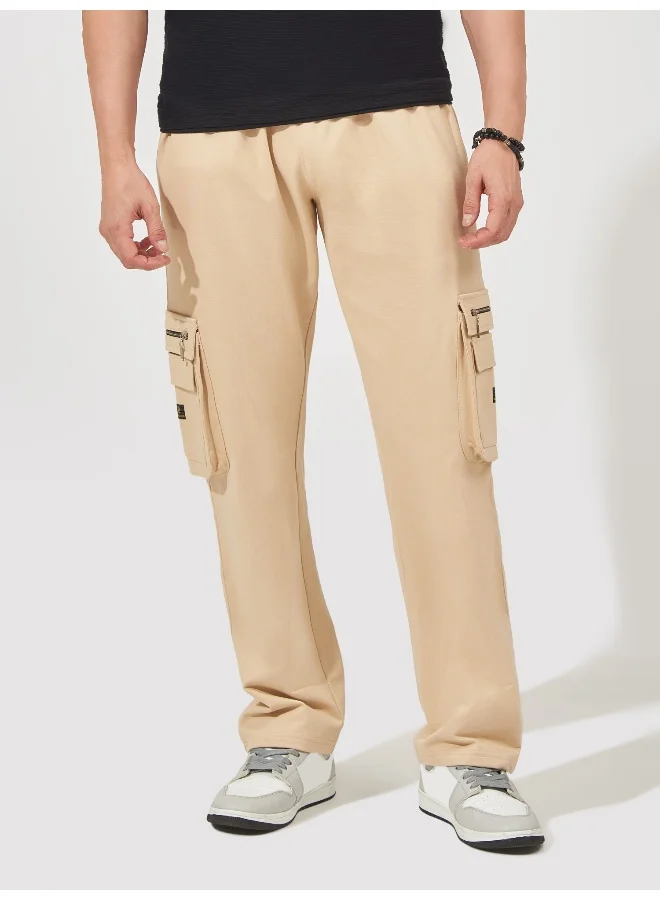 Maniac Maniac Mens Solid Onion and Blue Oversized Cotton Cargo Pant