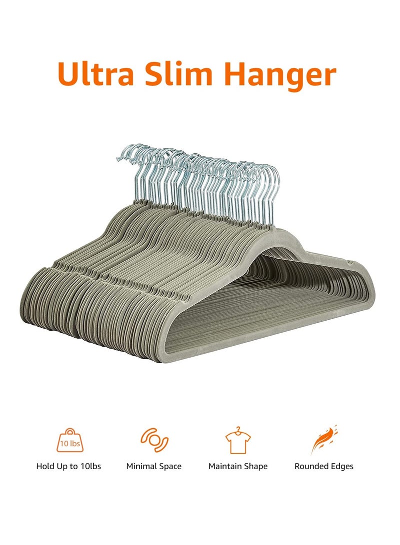 Arabest مجموعة من 30 قطعة من شماعات البدلات الأساسية المصنوعة من المخمل غير القابلة للانزلاق باللون الرمادي - Image 3