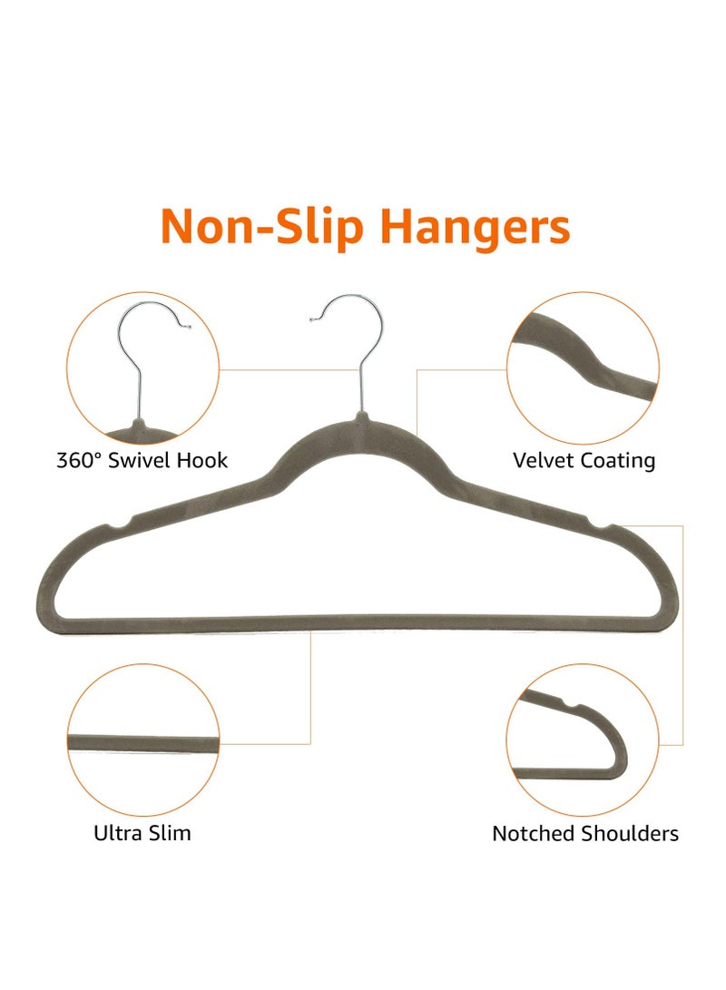 Arabest مجموعة من 30 قطعة من شماعات البدلات الأساسية المصنوعة من المخمل غير القابلة للانزلاق باللون الرمادي - Image 2