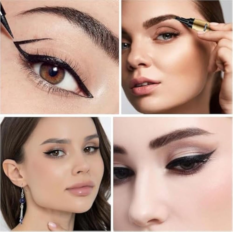 2-in-1 Eyeliner and Eyebrow Pencil Eyebrow Pen with Fork Tip Long-lasting Waterproof Eyeliner and Brow Pen,Easy Creation of Eyeliner Brows and Eyebrows(Black eyeliner - dark brown eyebrow) - Image 4