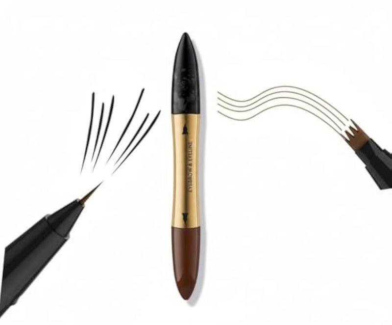 2-in-1 Eyeliner and Eyebrow Pencil Eyebrow Pen with Fork Tip Long-lasting Waterproof Eyeliner and Brow Pen,Easy Creation of Eyeliner Brows and Eyebrows(Black eyeliner - dark brown eyebrow) - Image 1