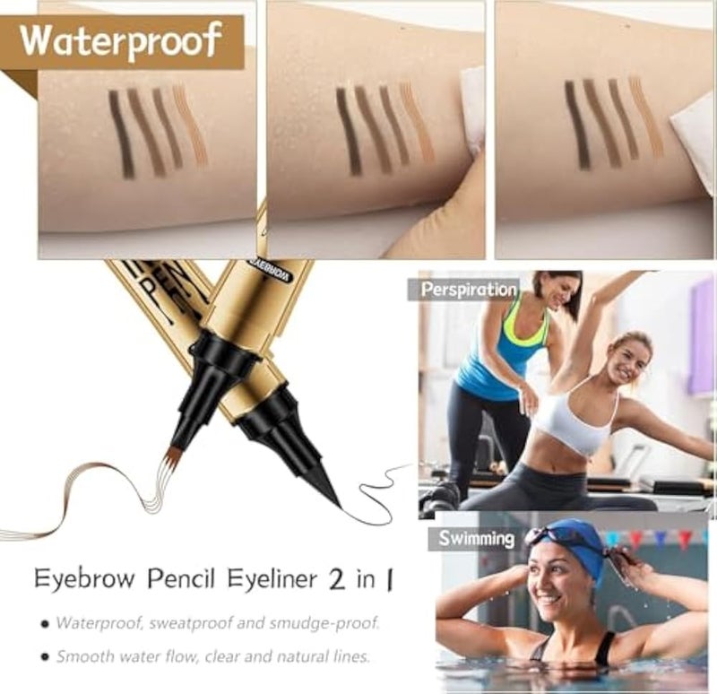 2-in-1 Eyeliner and Eyebrow Pencil Eyebrow Pen with Fork Tip Long-lasting Waterproof Eyeliner and Brow Pen,Easy Creation of Eyeliner Brows and Eyebrows(Black eyeliner - dark brown eyebrow) - Image 2
