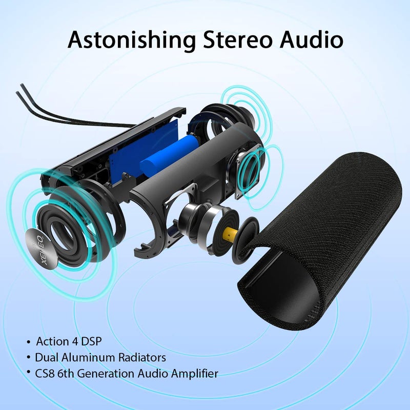 XENEO X21 Portable Outdoor Wireless Bluetooth Speaker Waterproof with FM Radio, Micro SD Card Slot, AUX for Shower - Hard Travel Case Included - Image 3