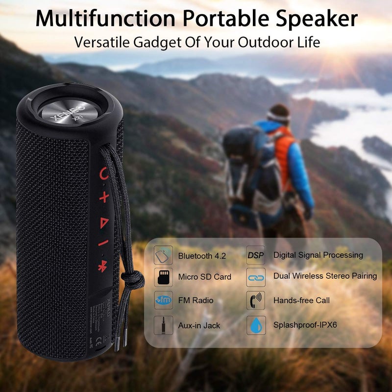 XENEO X21 Portable Outdoor Wireless Bluetooth Speaker Waterproof with FM Radio, Micro SD Card Slot, AUX for Shower - Hard Travel Case Included - Image 2