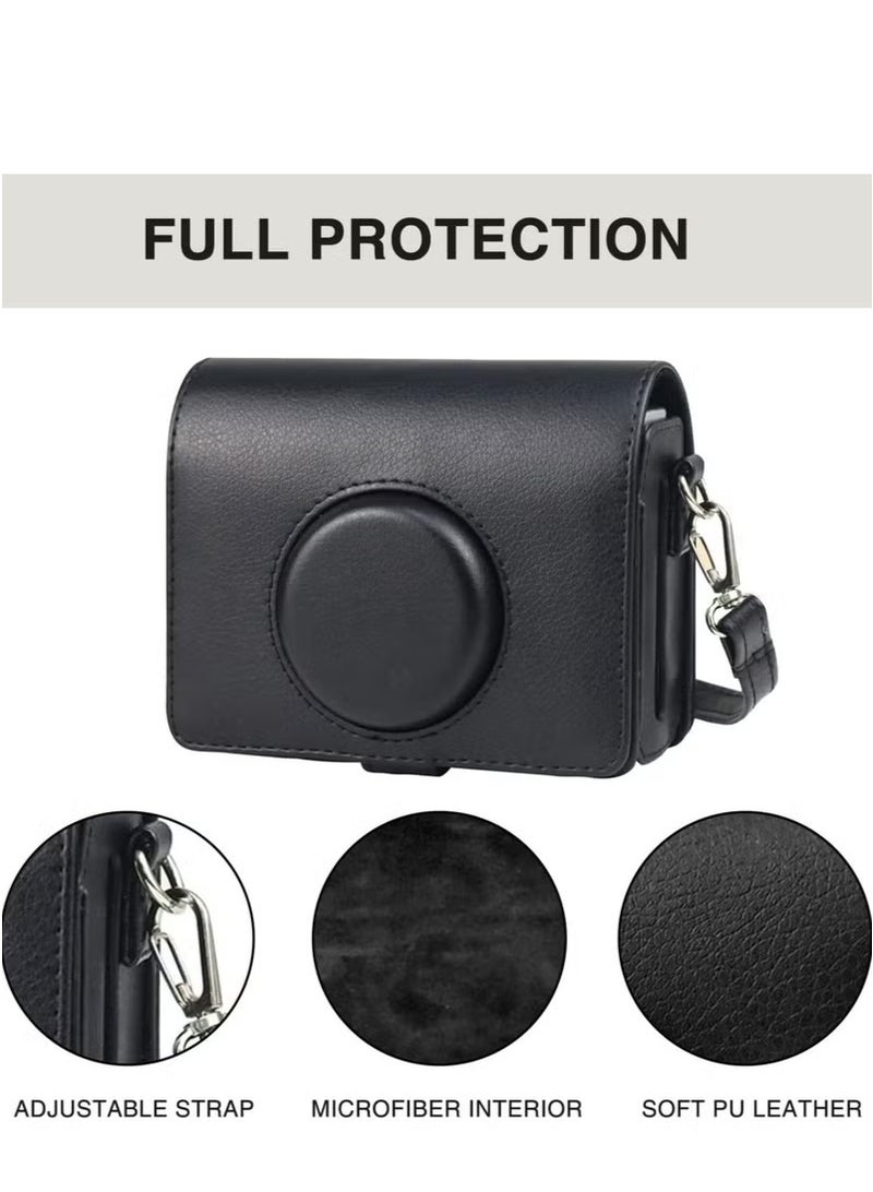 Case for Fuji Mini EVO ,Camera Compatible Camera with Adjustable Shoulder Strap in Black Lychee Texture Horizontal Style  - Image 3