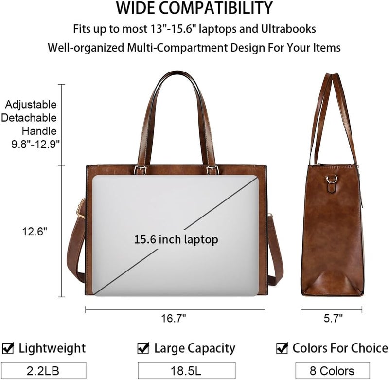 NUBILY Laptop Bag for Women Waterproof Lightweight Leather 15.6 Inch Computer Tote Bag - Image 3